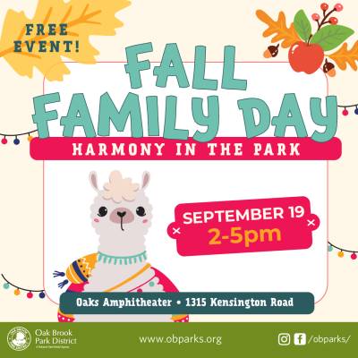 Family Fall Day Free event September 19 2-5pm at 1315 Kensington Rd. Oak Brook